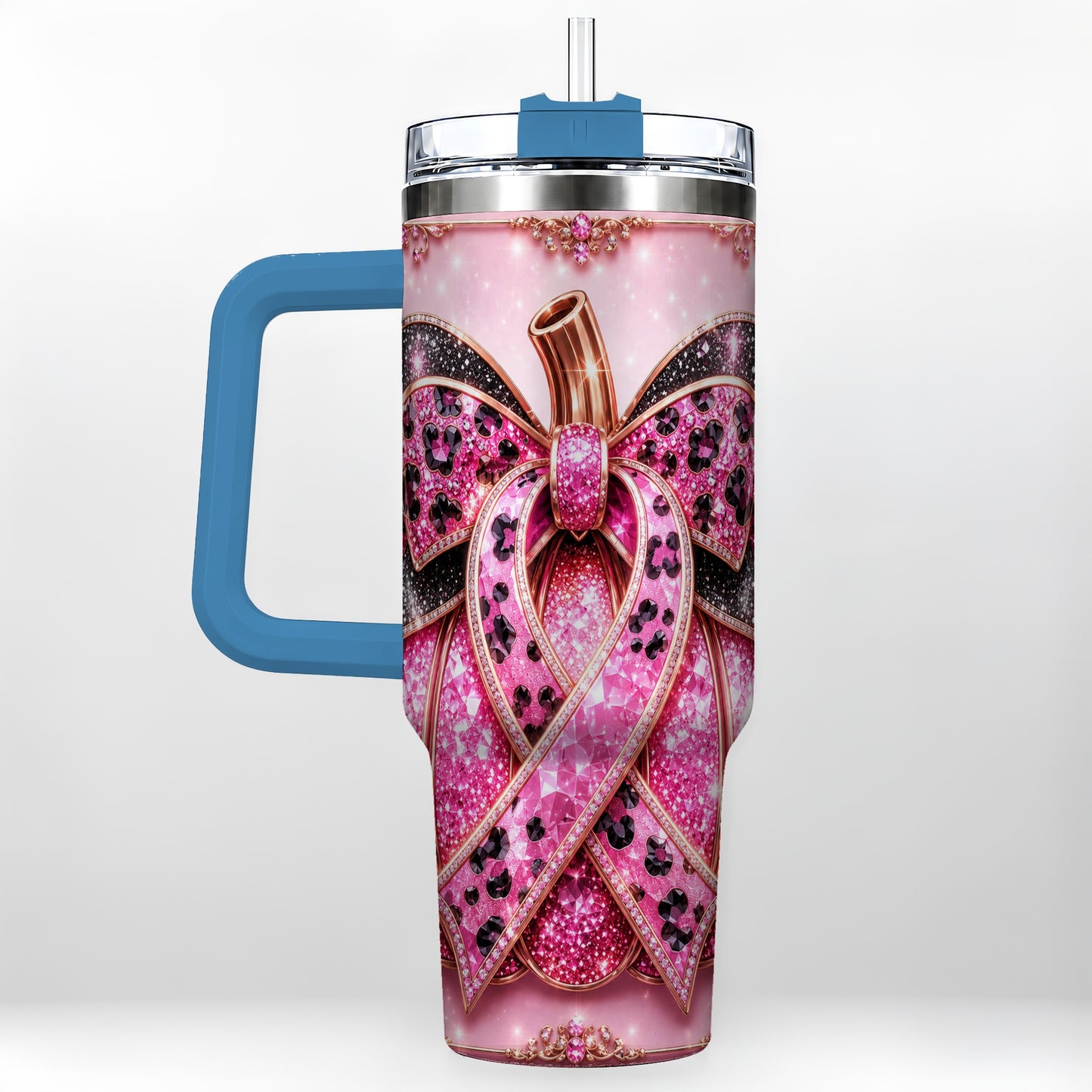 #pl[40oz|Blue] Ribbon Pumpkin 40oz Tumbler with Handle, Awareness Travel Cup