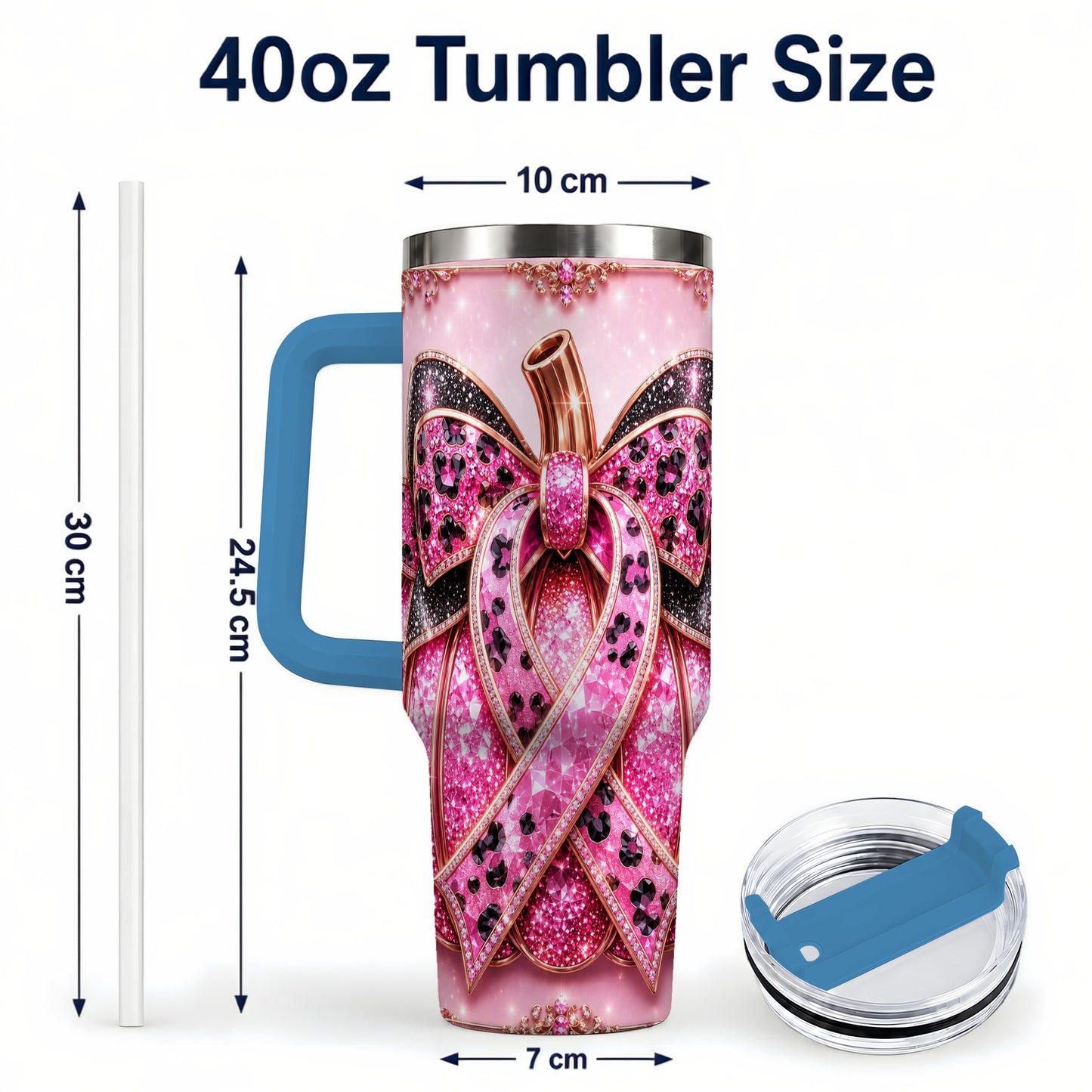 #pl[40oz|Blue] Ribbon Pumpkin 40oz Tumbler with Handle, Awareness Travel Cup