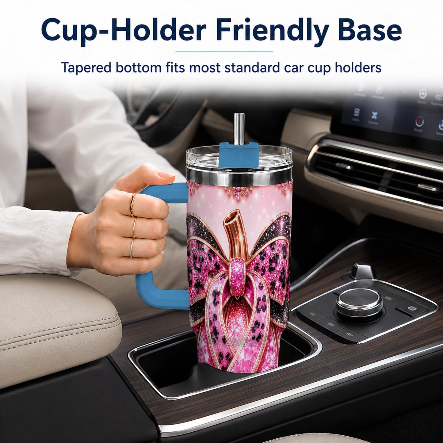 #pl[40oz|Blue] Ribbon Pumpkin 40oz Tumbler with Handle, Awareness Travel Cup