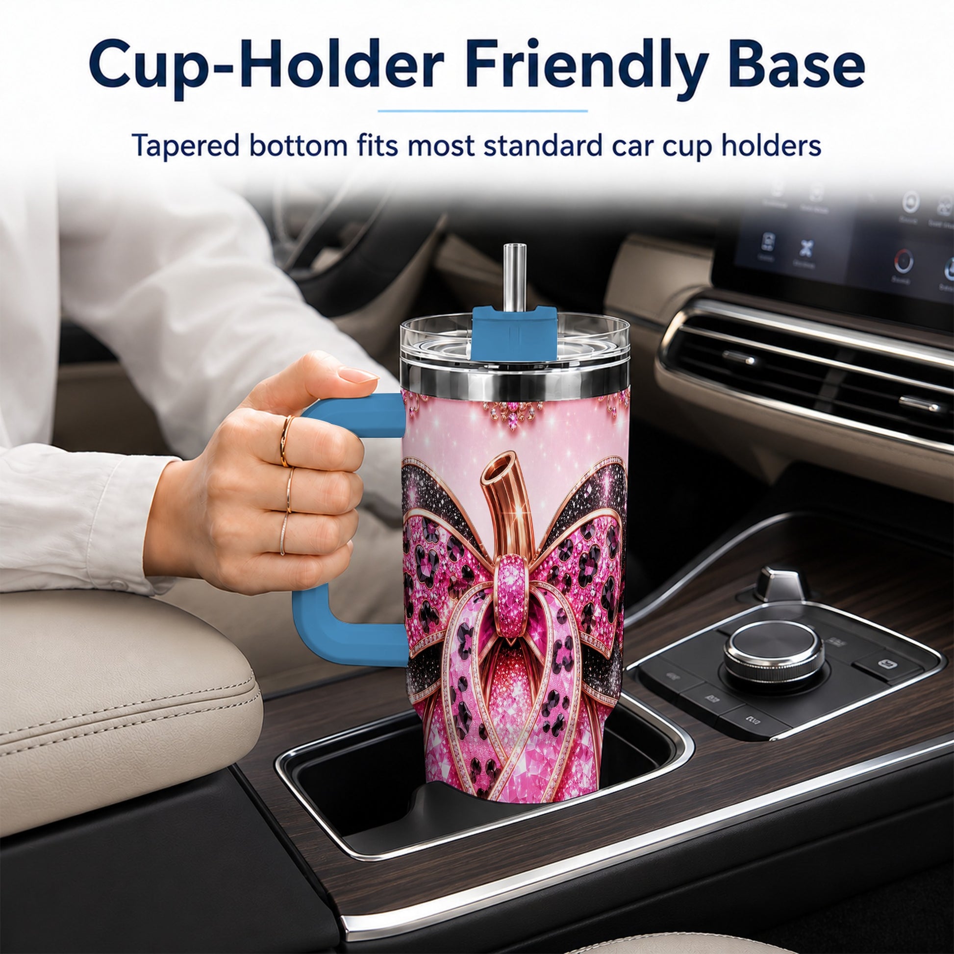 #pl[40oz|Blue] Ribbon Pumpkin 40oz Tumbler with Handle, Awareness Travel Cup