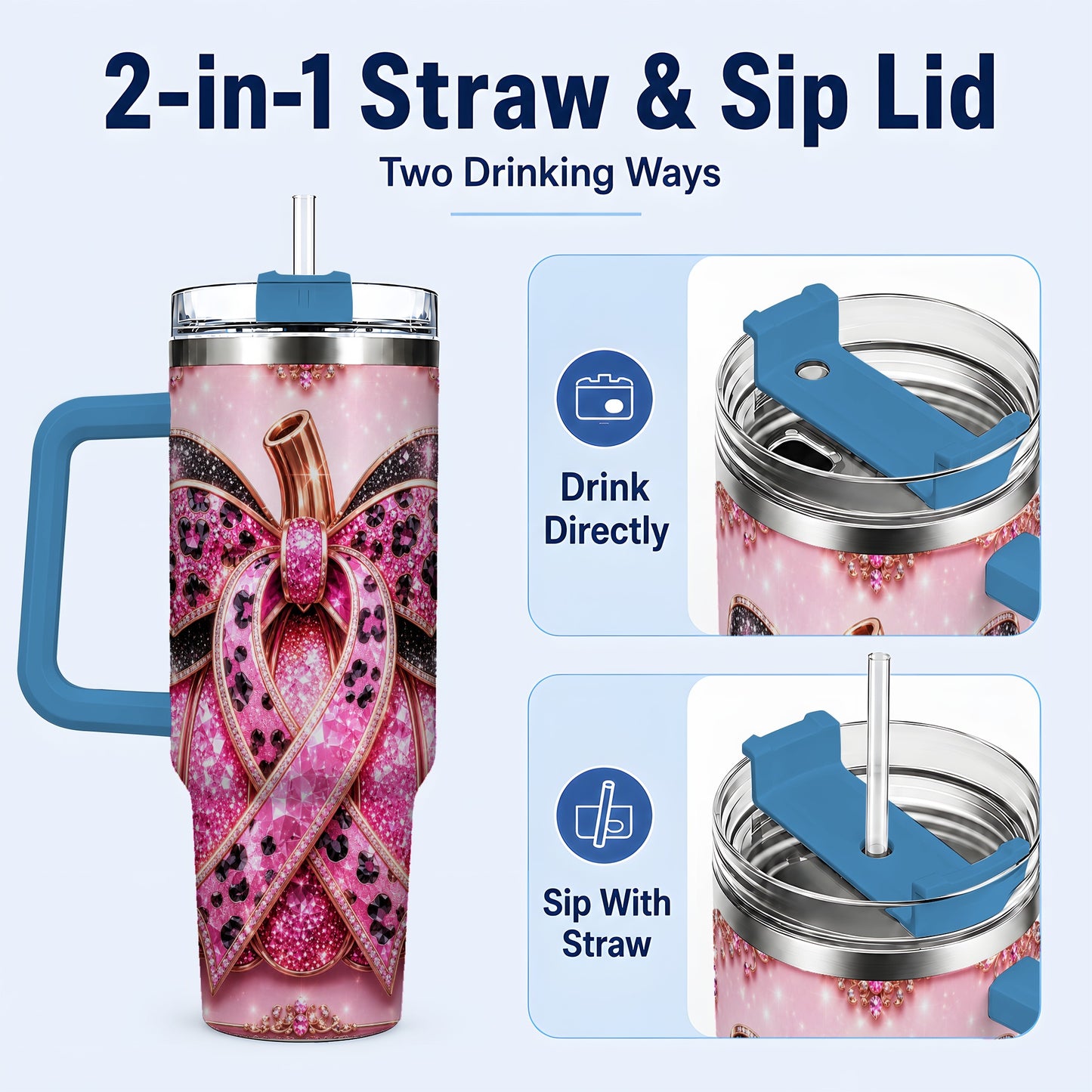 #pl[40oz|Blue] Ribbon Pumpkin 40oz Tumbler with Handle, Awareness Travel Cup