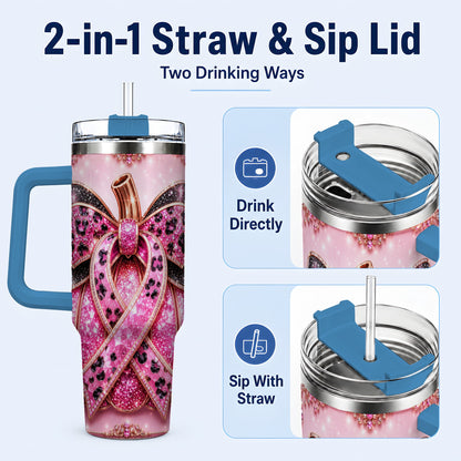 #pl[40oz|Blue] Ribbon Pumpkin 40oz Tumbler with Handle, Awareness Travel Cup