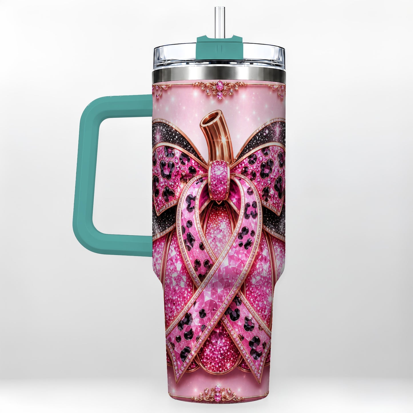 #pl[40oz|Green] Ribbon Pumpkin 40oz Tumbler with Handle, Awareness Travel Cup