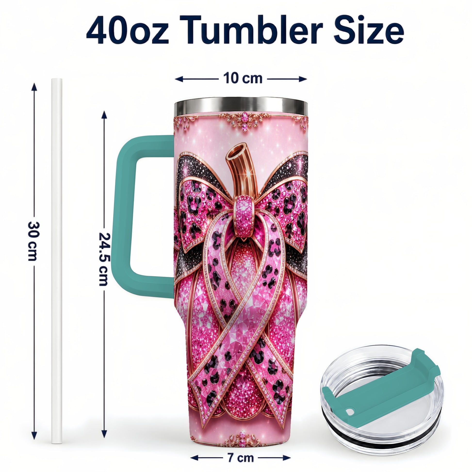 #pl[40oz|Green] Ribbon Pumpkin 40oz Tumbler with Handle, Awareness Travel Cup
