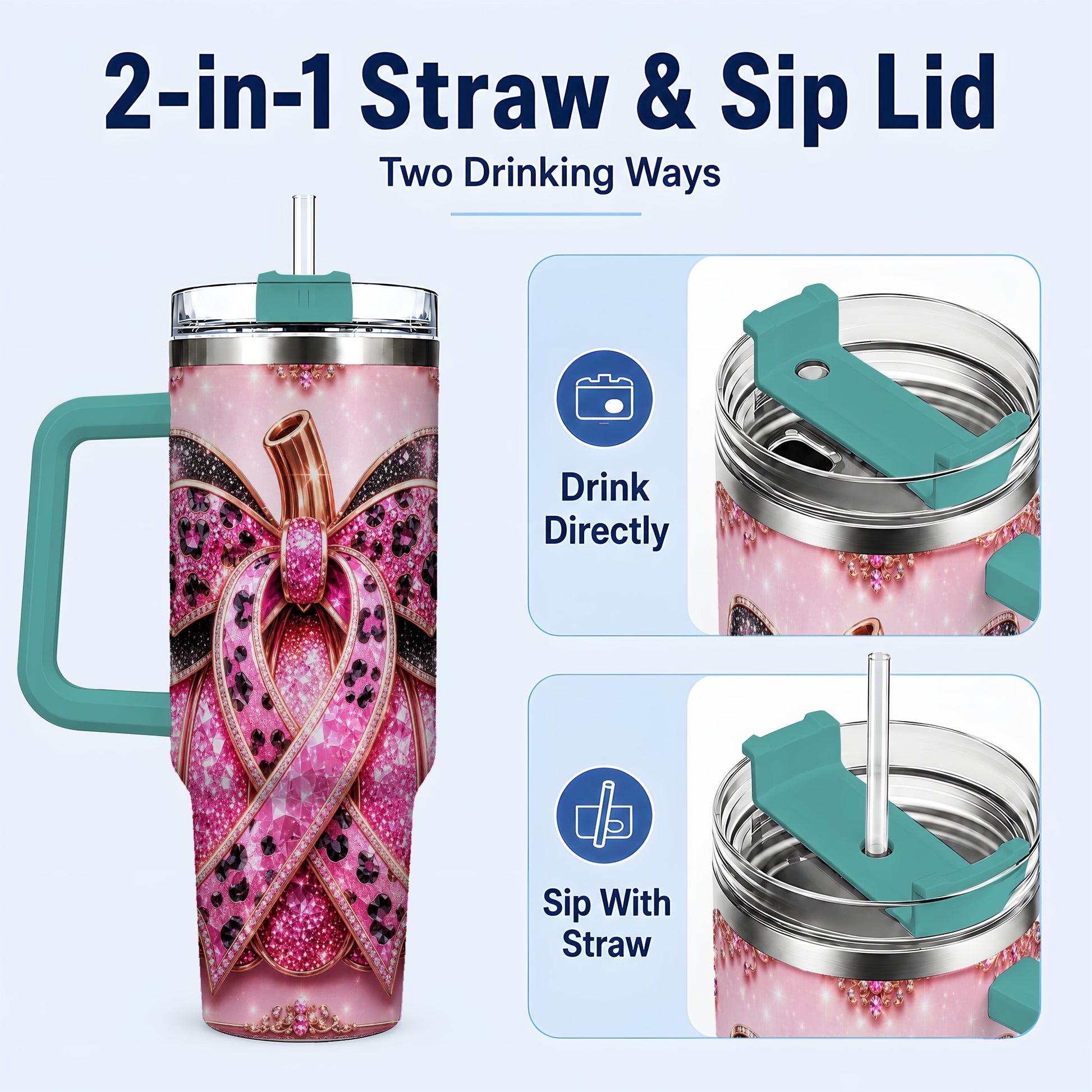 #pl[40oz|Green] Ribbon Pumpkin 40oz Tumbler with Handle, Awareness Travel Cup
