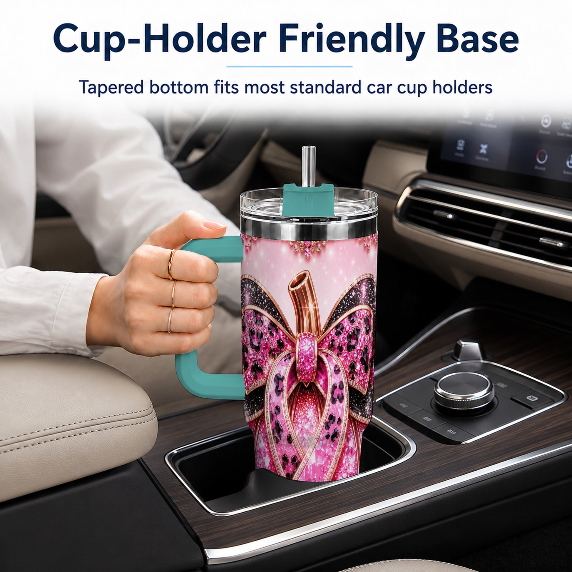 #pl[40oz|Green] Ribbon Pumpkin 40oz Tumbler with Handle, Awareness Travel Cup