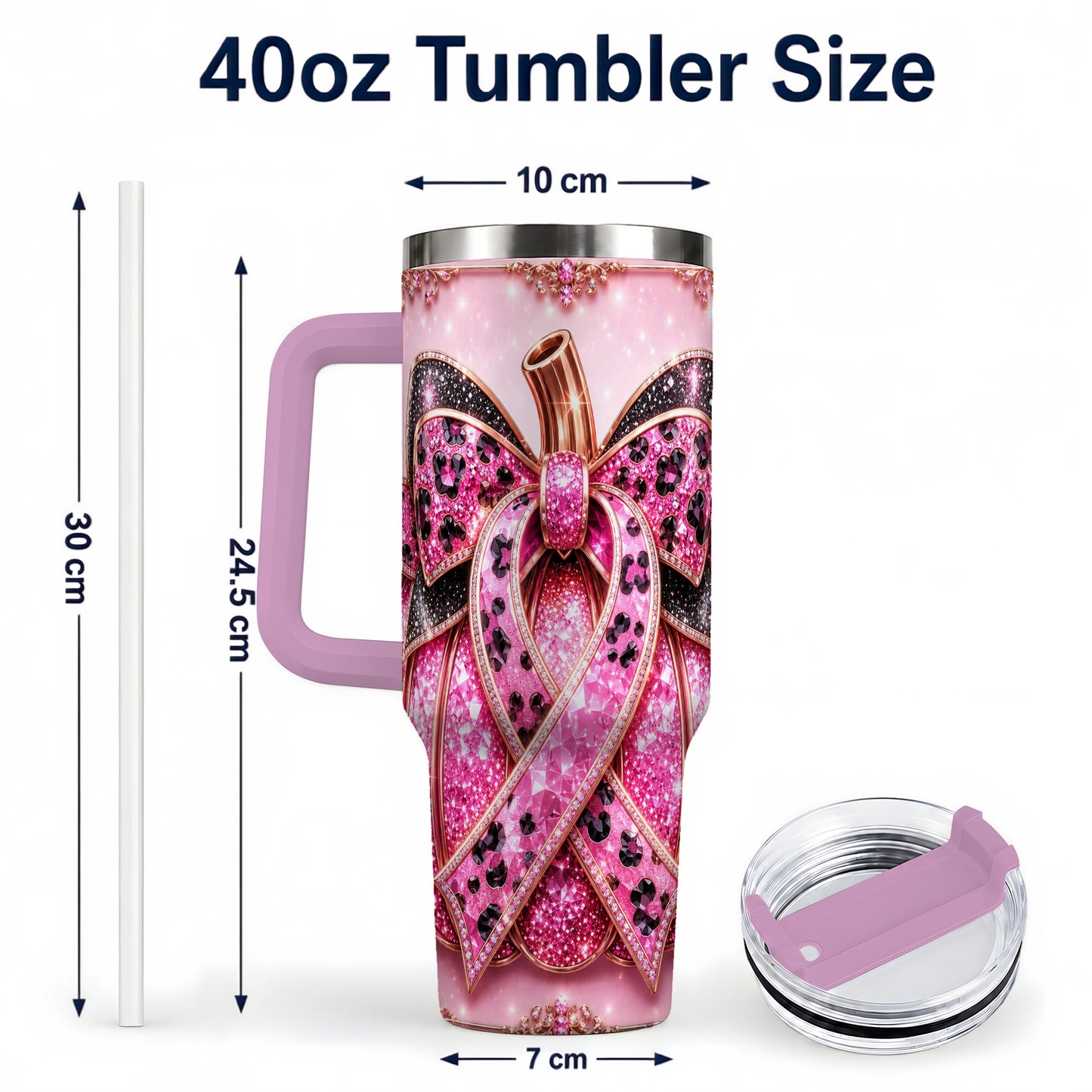 #pl[40oz|Pink] Ribbon Pumpkin 40oz Tumbler with Handle, Awareness Travel Cup