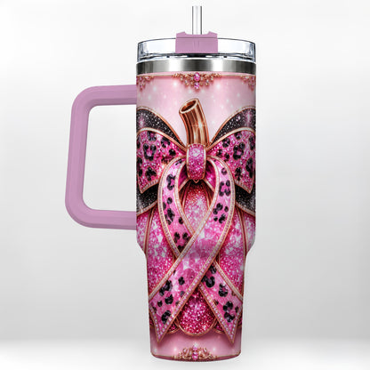 #pl[40oz|Pink] Ribbon Pumpkin 40oz Tumbler with Handle, Awareness Travel Cup