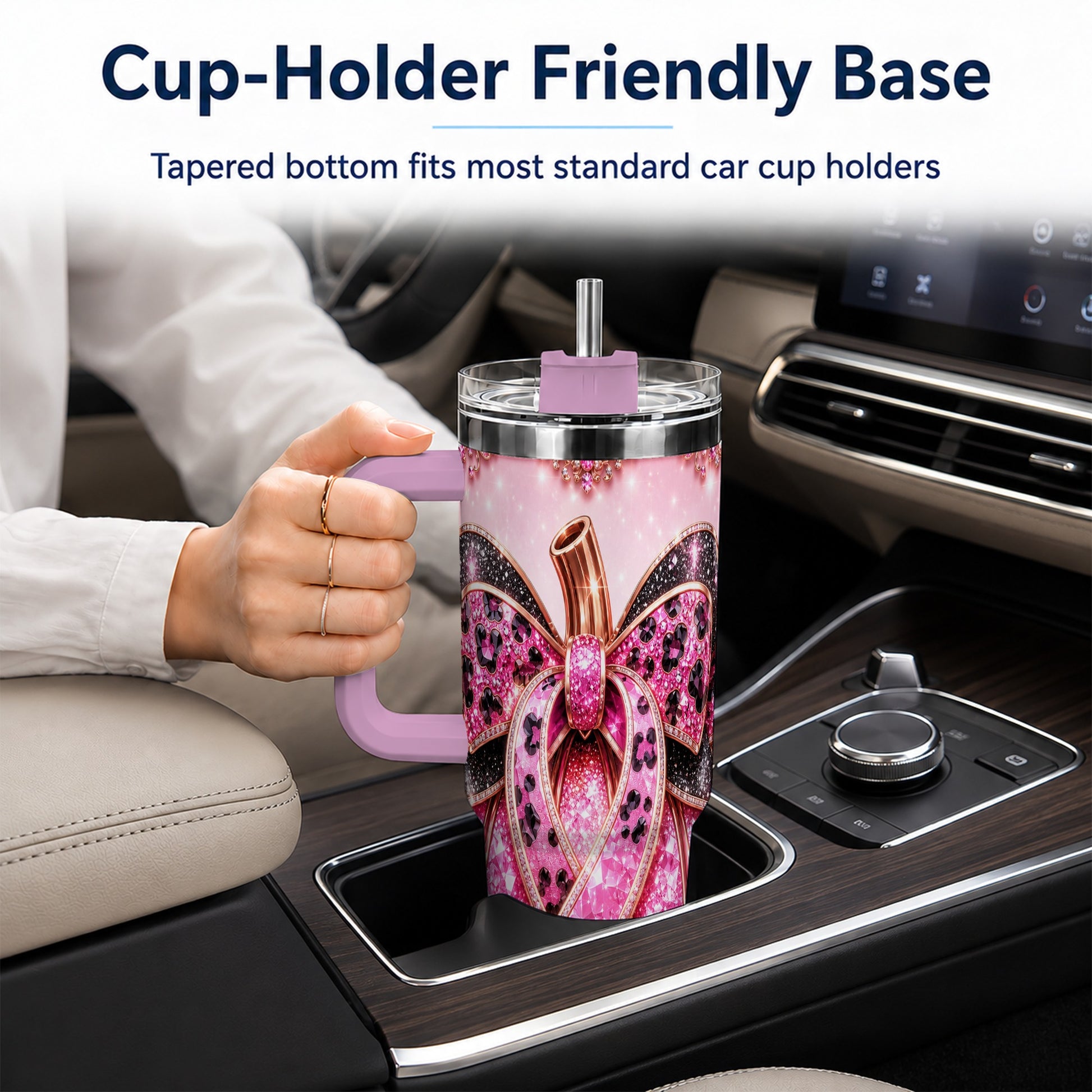 #pl[40oz|Pink] Ribbon Pumpkin 40oz Tumbler with Handle, Awareness Travel Cup