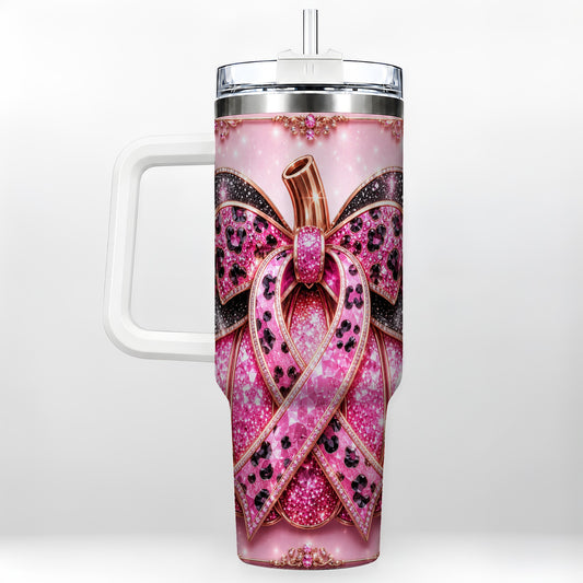 #pl[40oz|White] Ribbon Pumpkin 40oz Tumbler with Handle, Awareness Travel Cup
