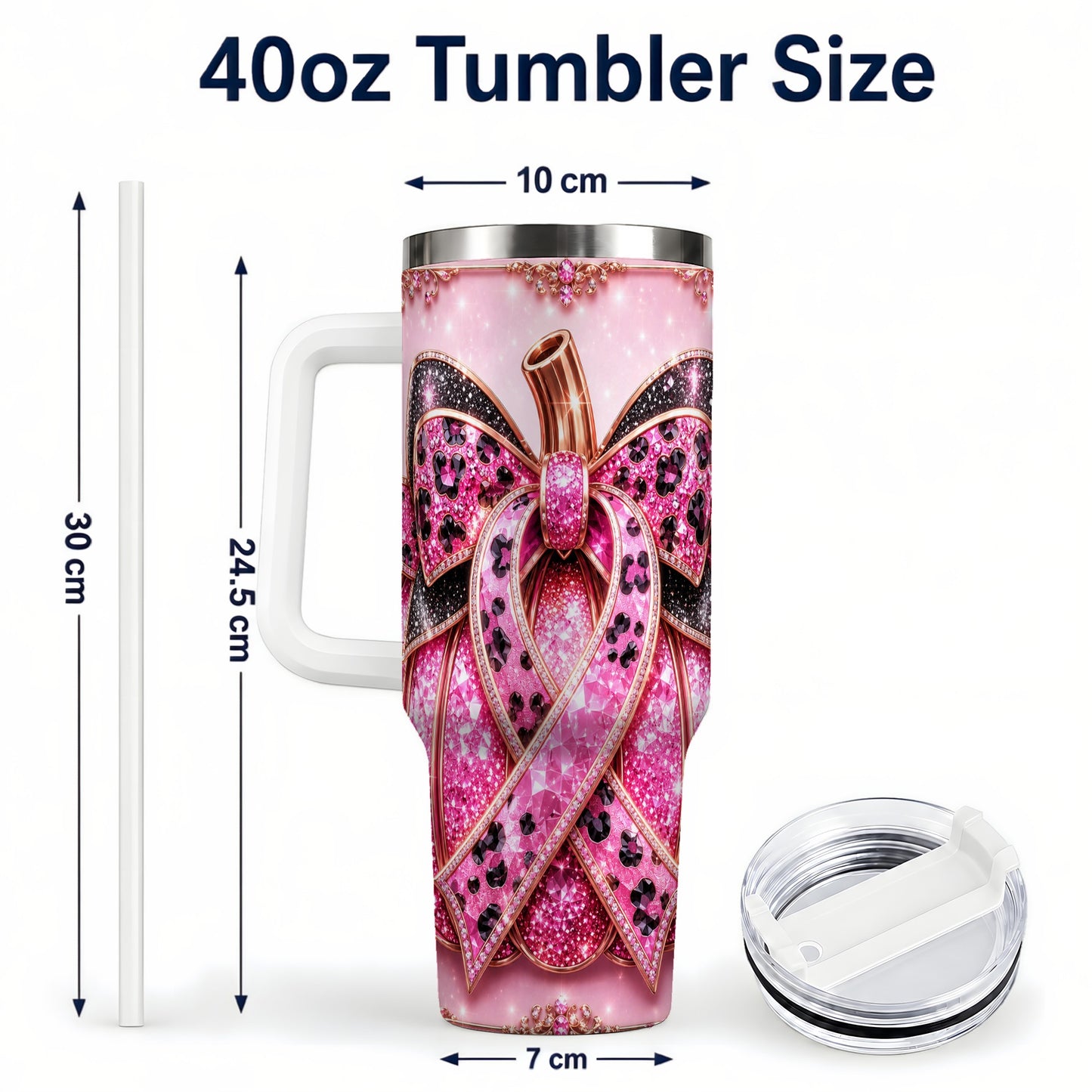 #pl[40oz|White] Ribbon Pumpkin 40oz Tumbler with Handle, Awareness Travel Cup
