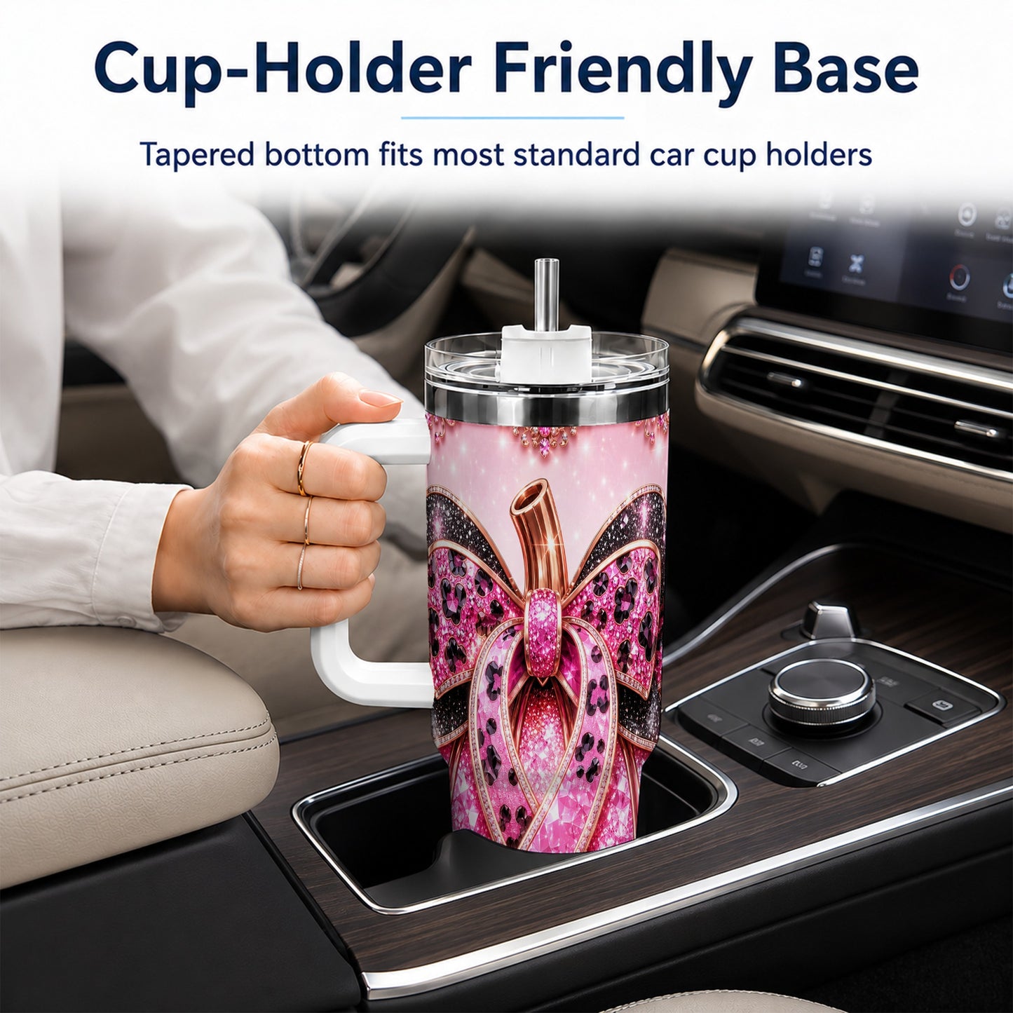 #pl[40oz|White] Ribbon Pumpkin 40oz Tumbler with Handle, Awareness Travel Cup