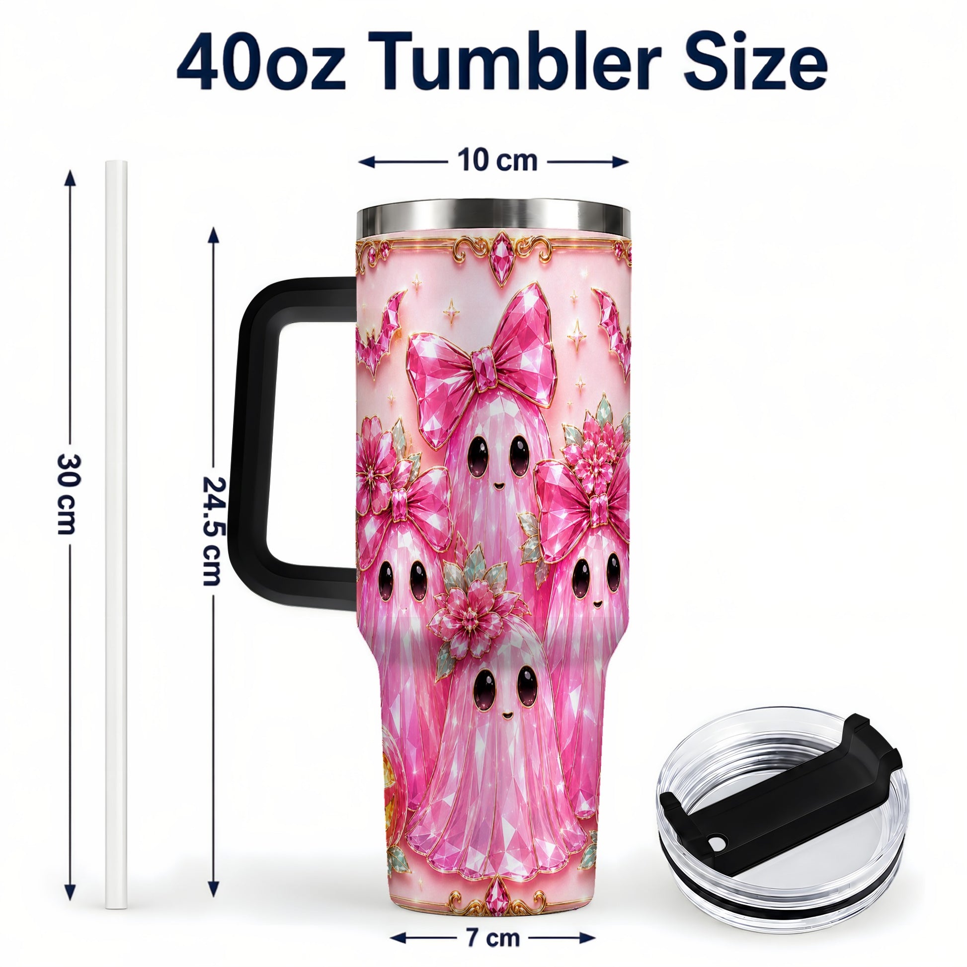 #pl[40oz|Black] Halloween Ghost 40oz Tumbler with Handle, Cute Spooky Travel Cup