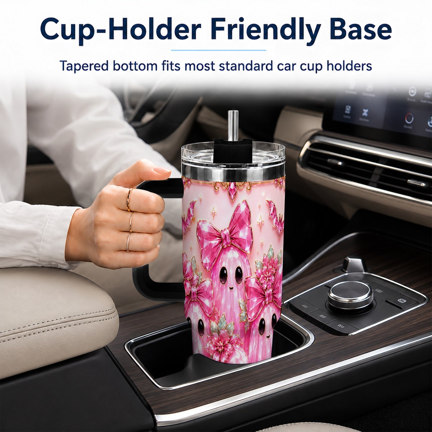 #pl[40oz|Black] Halloween Ghost 40oz Tumbler with Handle, Cute Spooky Travel Cup