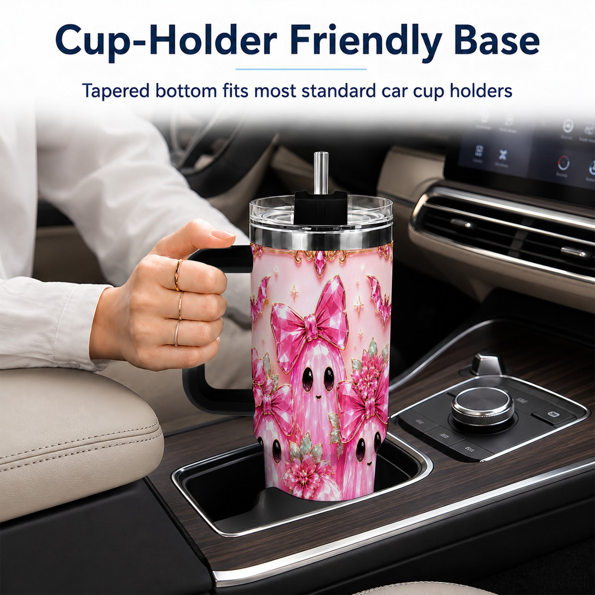 #pl[40oz|Black] Halloween Ghost 40oz Tumbler with Handle, Cute Spooky Travel Cup