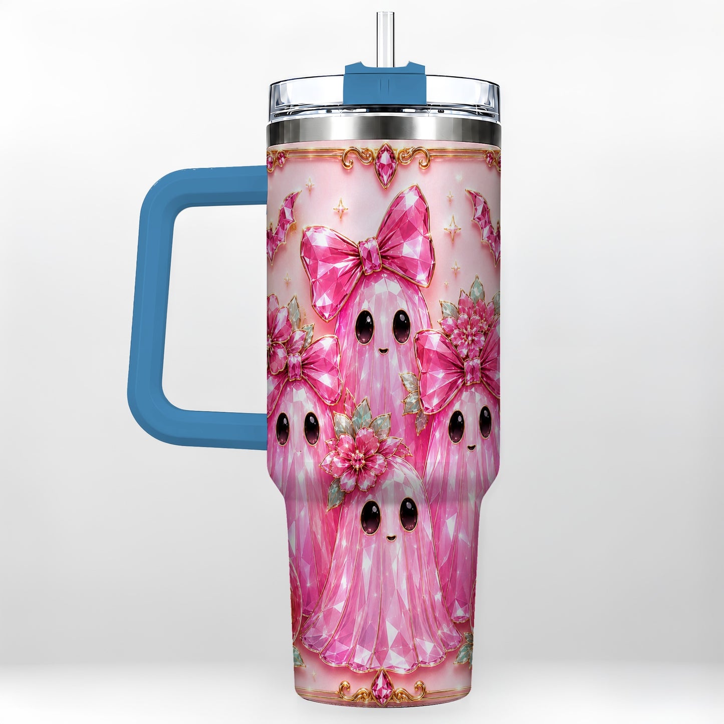 #pl[40oz|Blue] Halloween Ghost 40oz Tumbler with Handle, Cute Spooky Travel Cup