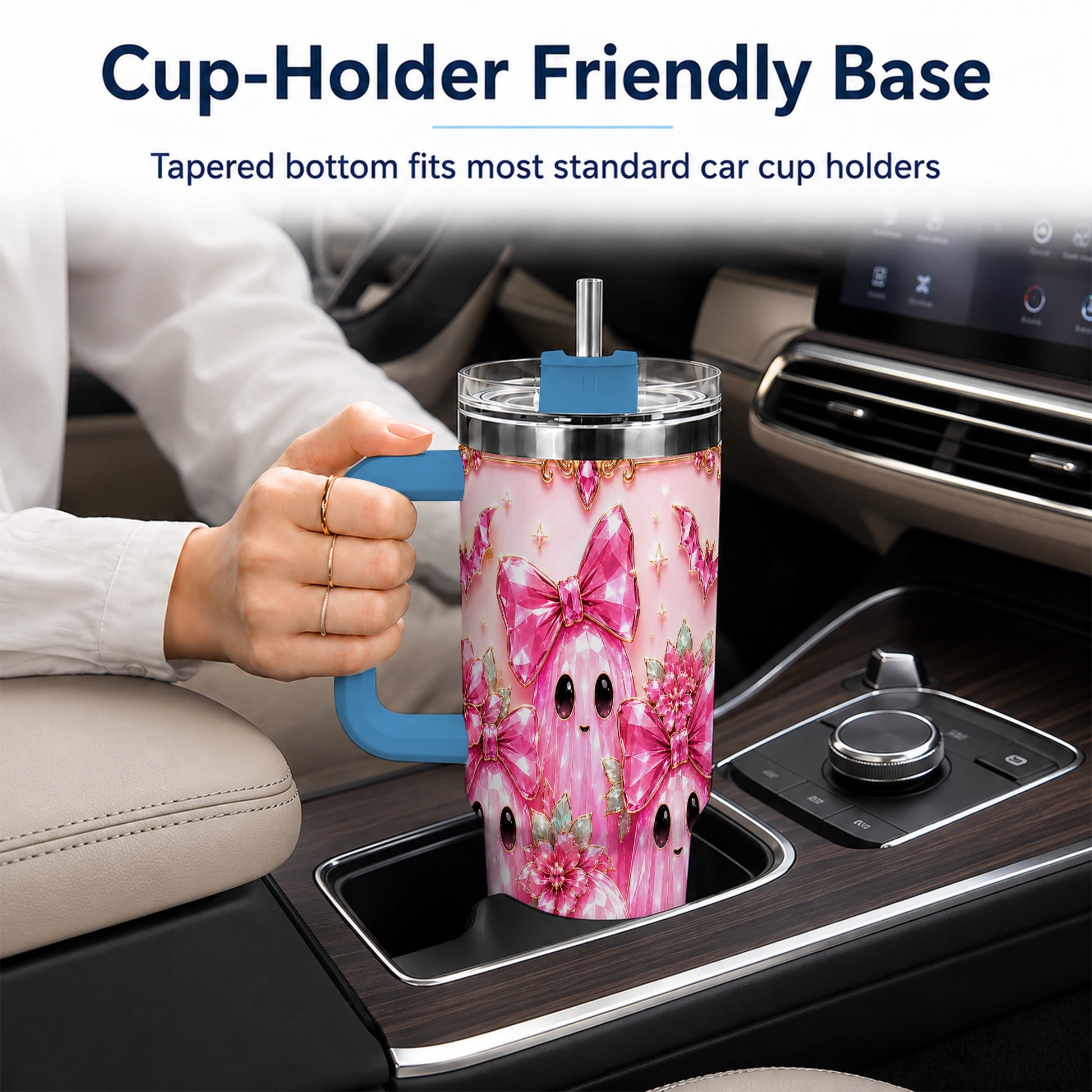 #pl[40oz|Blue] Halloween Ghost 40oz Tumbler with Handle, Cute Spooky Travel Cup