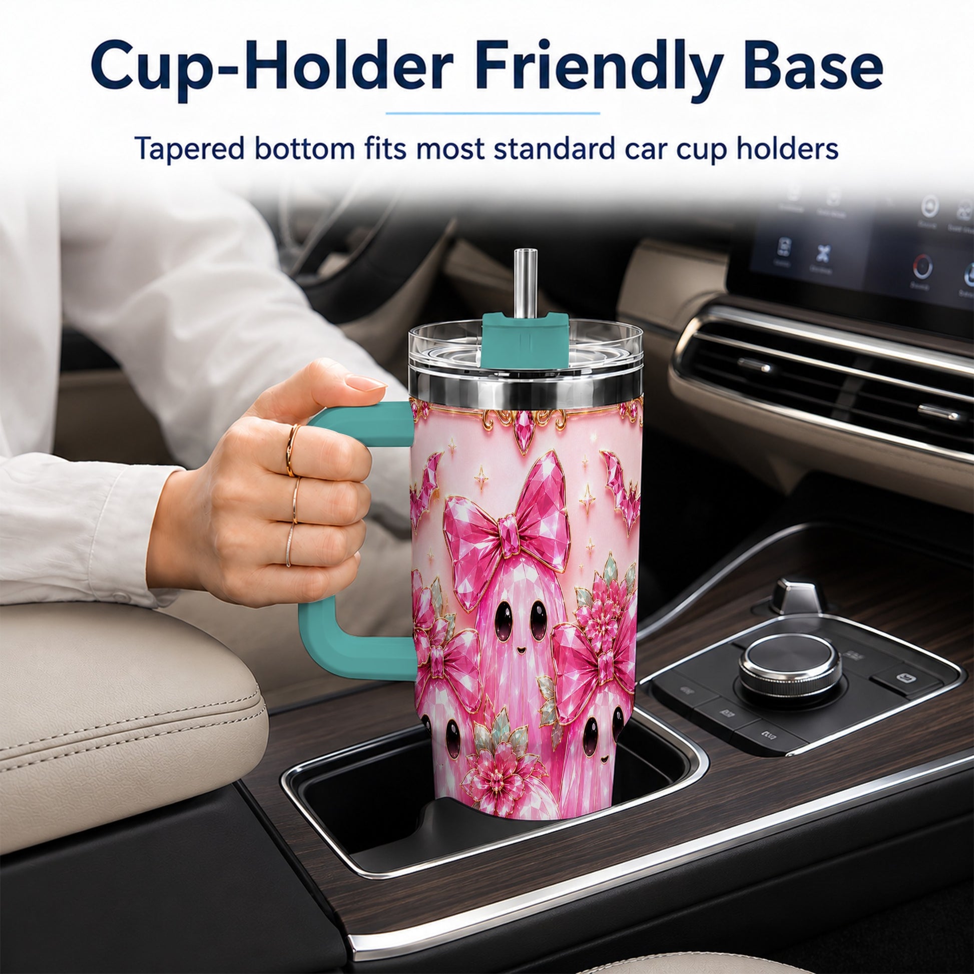 #pl[40oz|Green] Halloween Ghost 40oz Tumbler with Handle, Cute Spooky Travel Cup