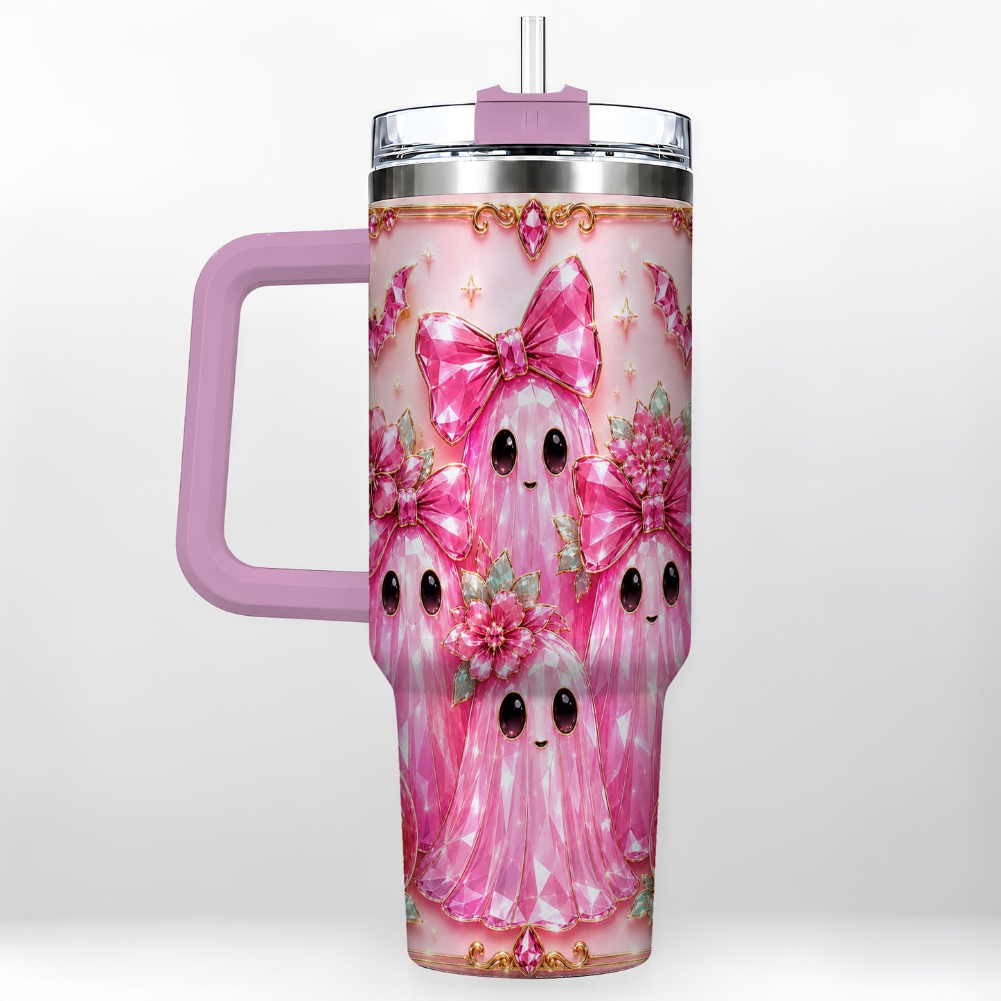 #pl[40oz|Pink] Halloween Ghost 40oz Tumbler with Handle, Cute Spooky Travel Cup