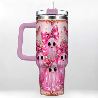 #pl[40oz|Pink] Halloween Ghost 40oz Tumbler with Handle, Cute Spooky Travel Cup
