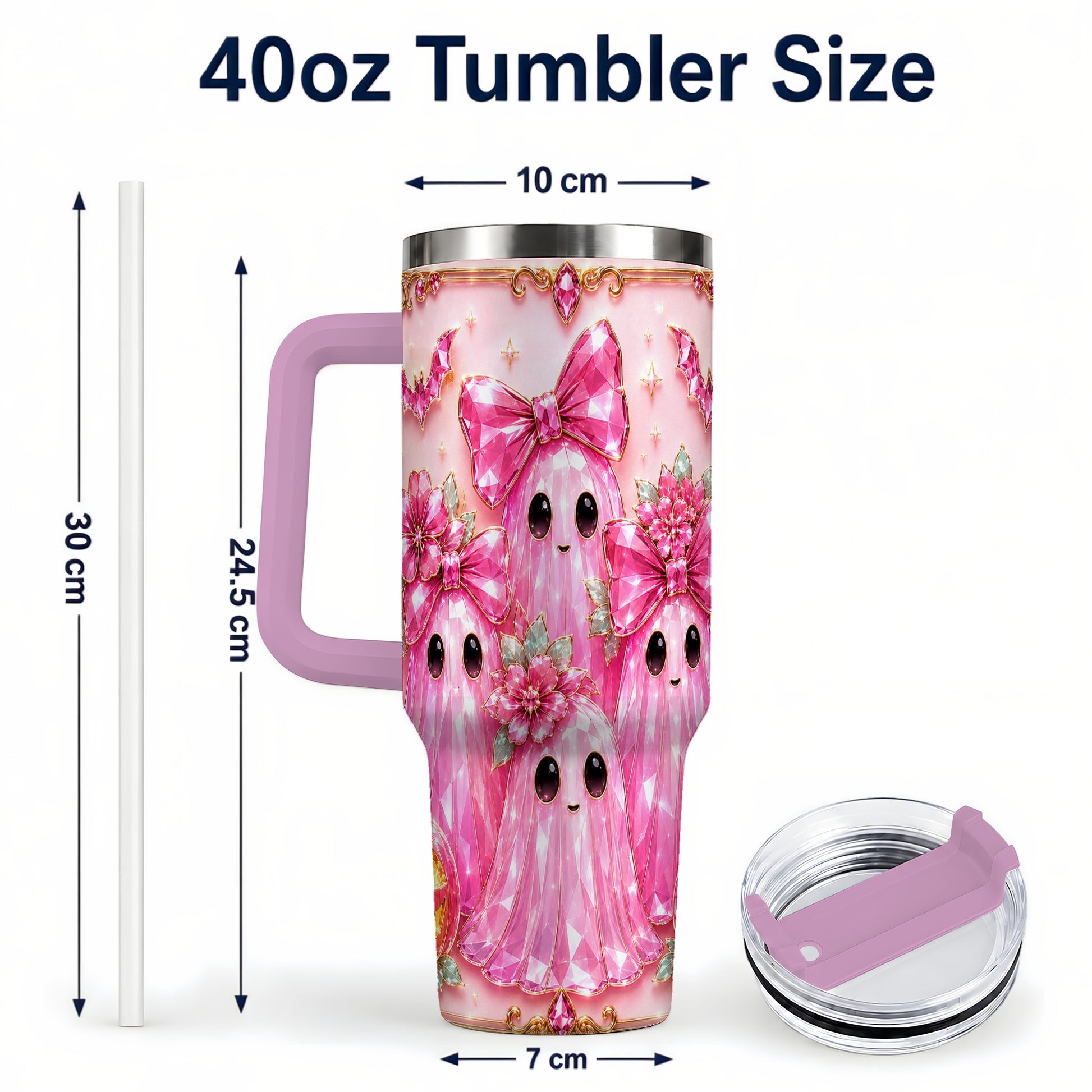 #pl[40oz|Pink] Halloween Ghost 40oz Tumbler with Handle, Cute Spooky Travel Cup