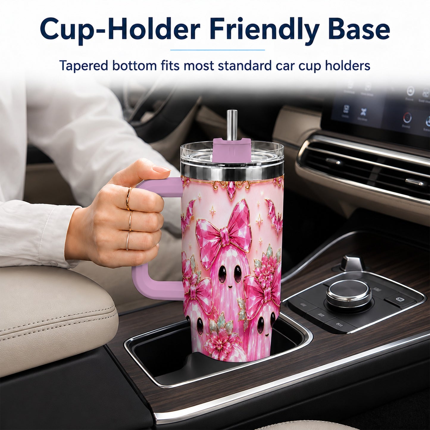 #pl[40oz|Pink] Halloween Ghost 40oz Tumbler with Handle, Cute Spooky Travel Cup