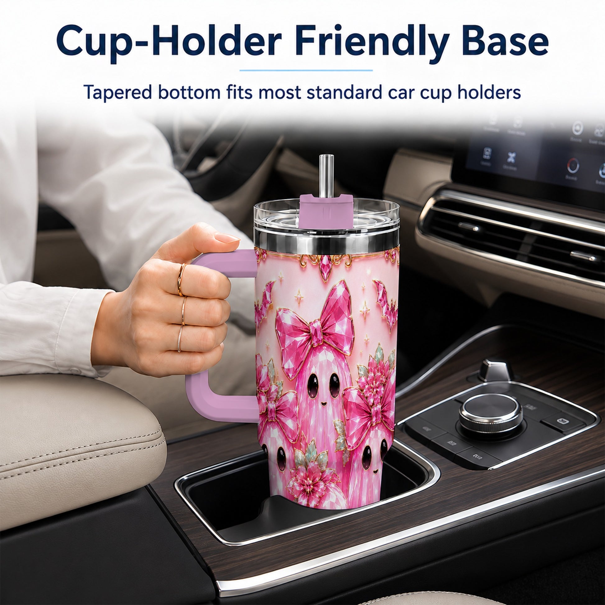 #pl[40oz|Pink] Halloween Ghost 40oz Tumbler with Handle, Cute Spooky Travel Cup