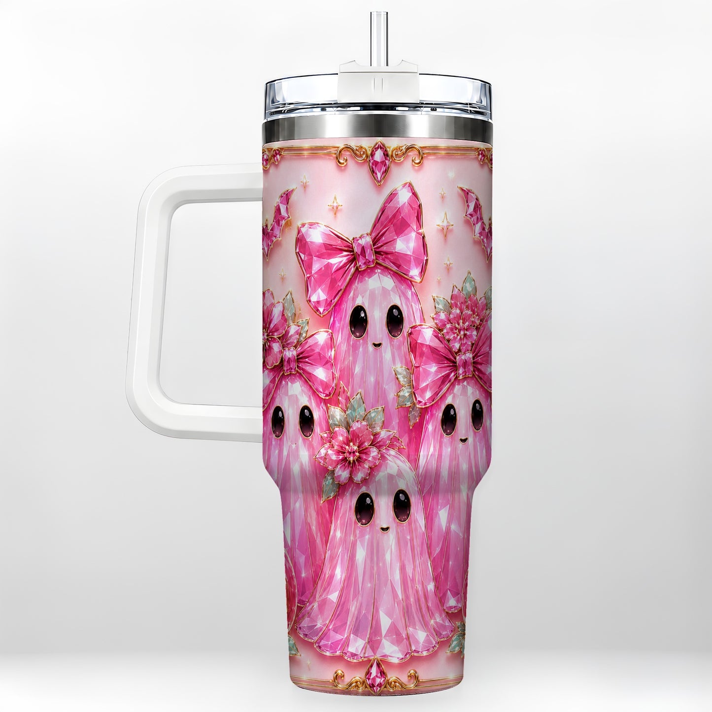#pl[40oz|White] Halloween Ghost 40oz Tumbler with Handle, Cute Spooky Travel Cup