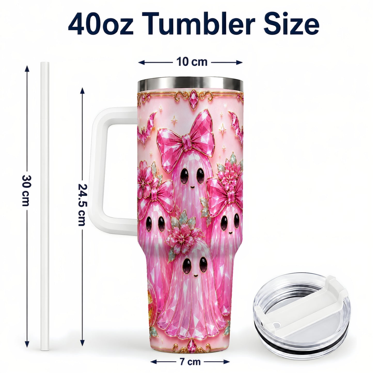 #pl[40oz|White] Halloween Ghost 40oz Tumbler with Handle, Cute Spooky Travel Cup