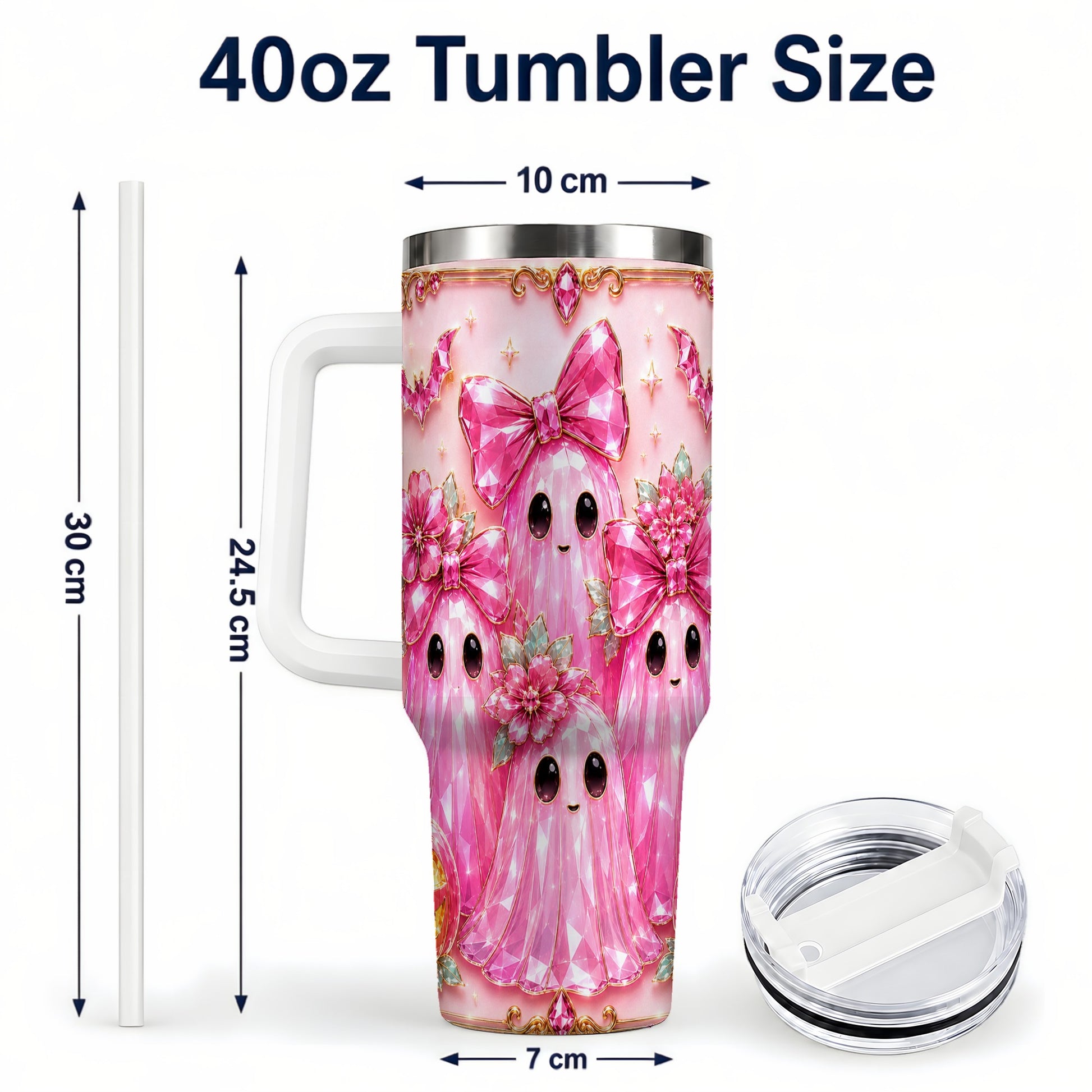 #pl[40oz|White] Halloween Ghost 40oz Tumbler with Handle, Cute Spooky Travel Cup