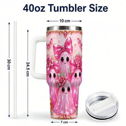 #pl[40oz|White] Halloween Ghost 40oz Tumbler with Handle, Cute Spooky Travel Cup