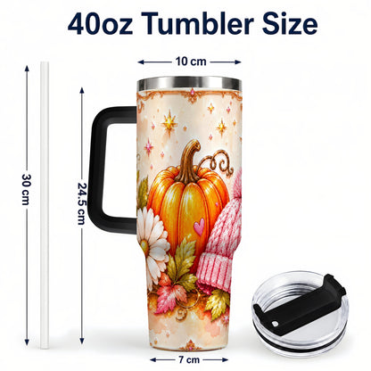 #pl[40oz|Black] Pumpkin 40oz Tumbler with Handle, Autumn Stainless Steel Travel Cup
