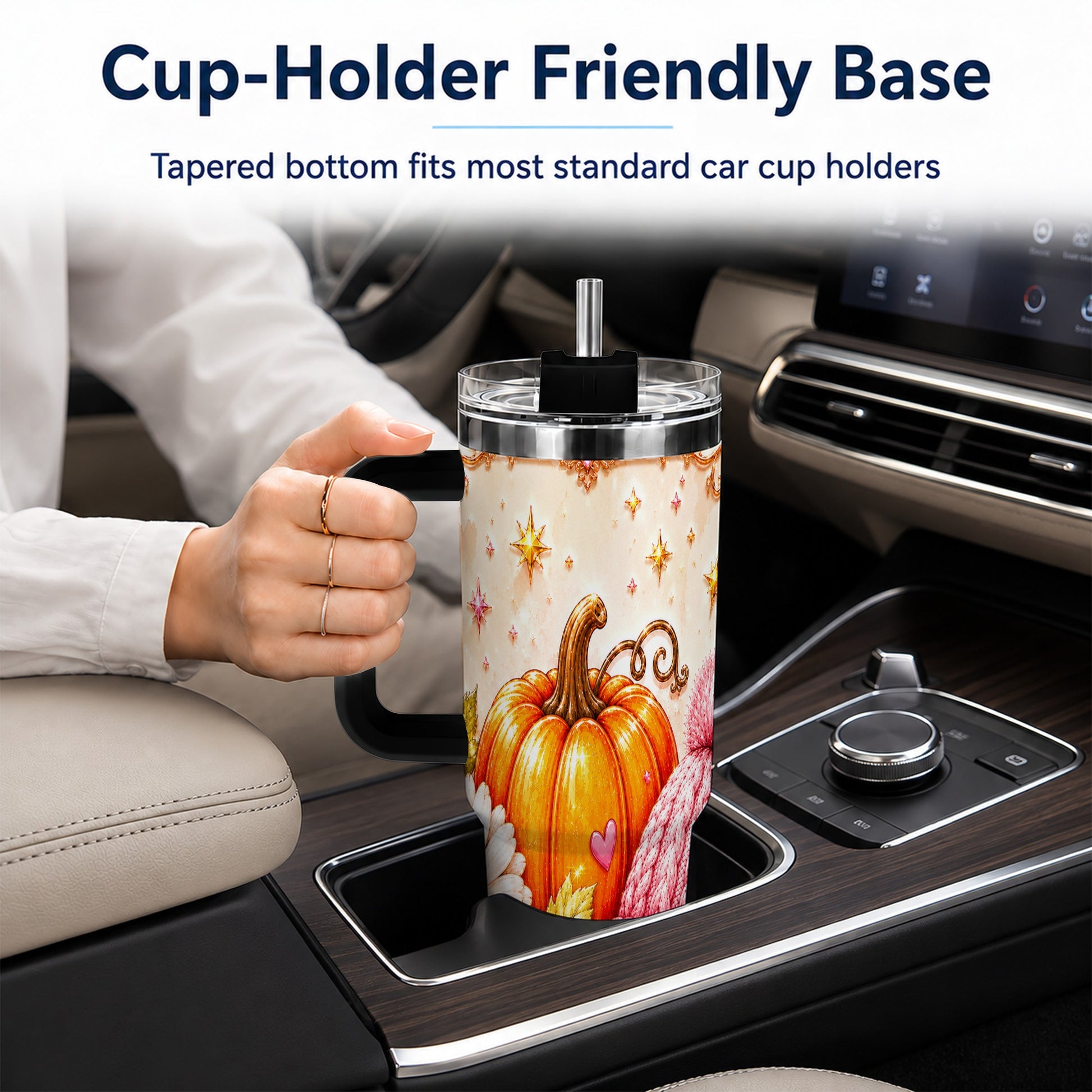 #pl[40oz|Black] Pumpkin 40oz Tumbler with Handle, Autumn Stainless Steel Travel Cup