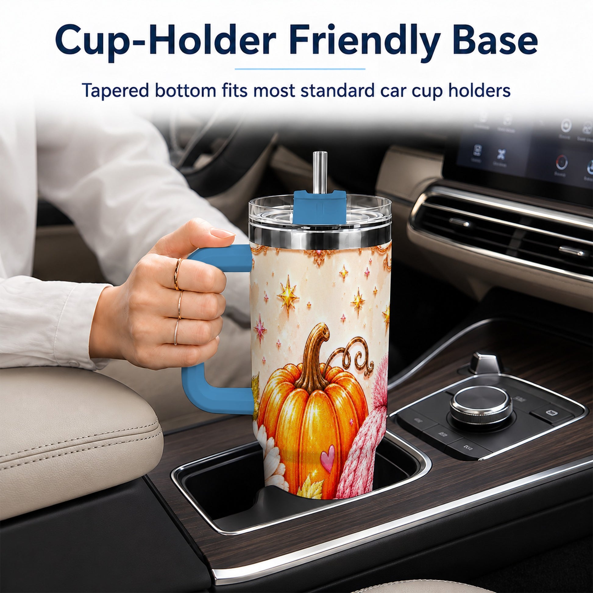 #pl[40oz|Blue] Pumpkin 40oz Tumbler with Handle, Autumn Stainless Steel Travel Cup