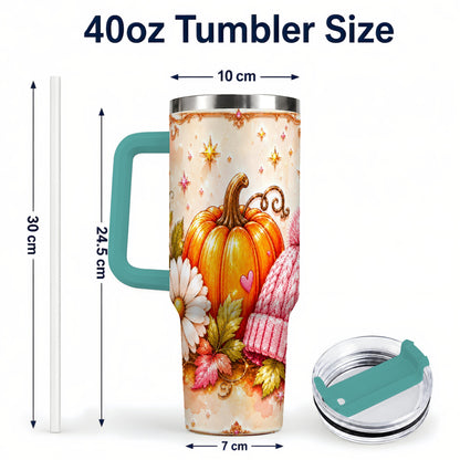 #pl[40oz|Green] Pumpkin 40oz Tumbler with Handle, Autumn Stainless Steel Travel Cup