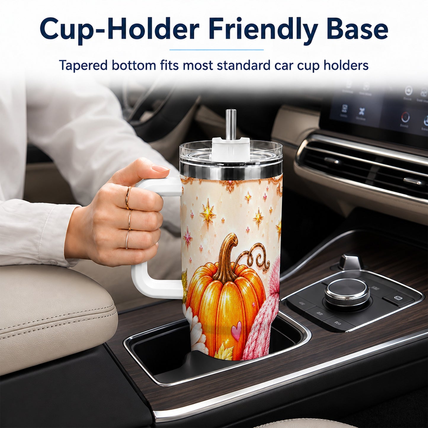 #pl[40oz|White] Pumpkin 40oz Tumbler with Handle, Autumn Stainless Steel Travel Cup