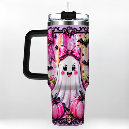 #pl[40oz|Black] Cute Ghost 40oz Tumbler with Handle, Halloween Stainless Steel Travel Cup
