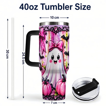 #pl[40oz|Black] Cute Ghost 40oz Tumbler with Handle, Halloween Stainless Steel Travel Cup