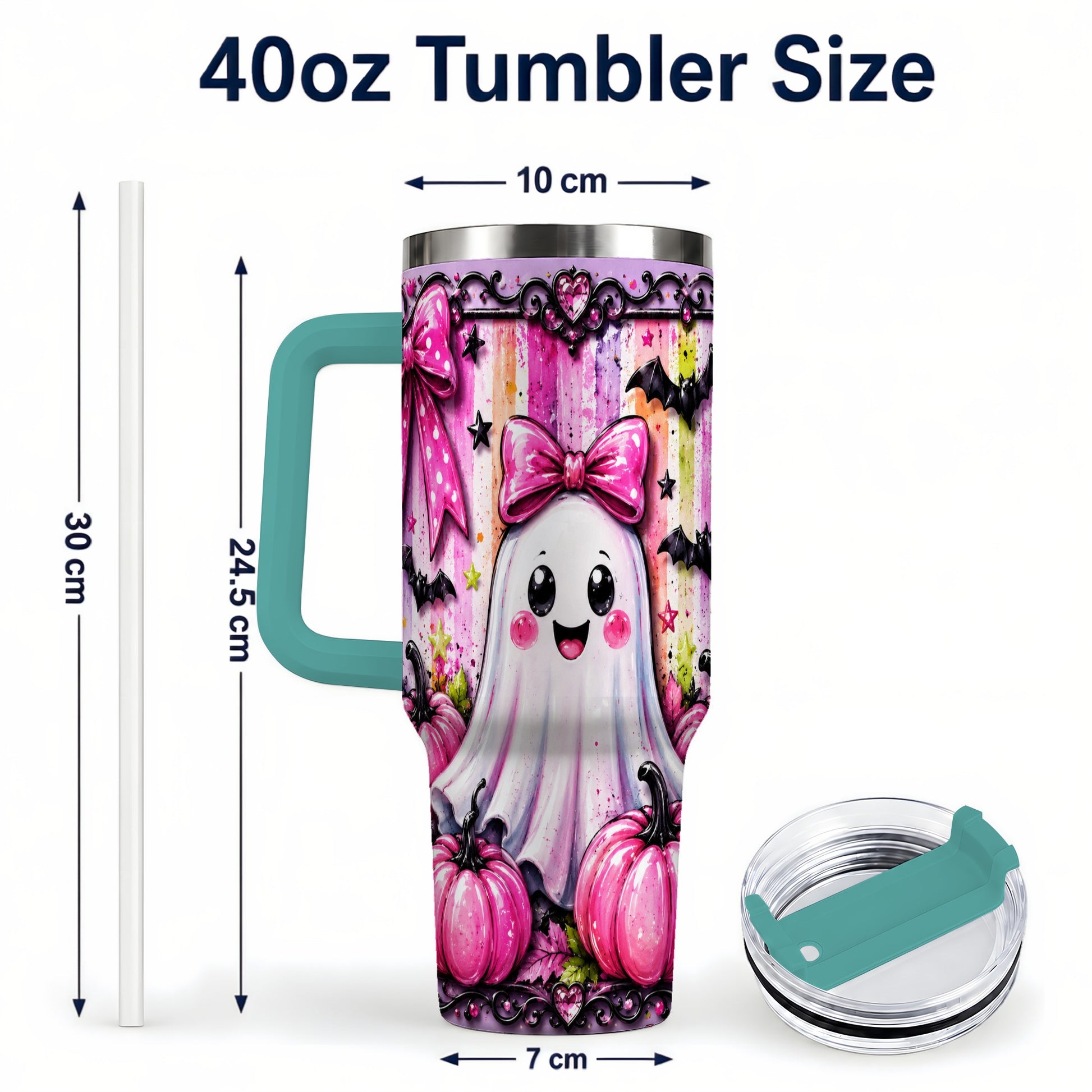 #pl[40oz|Green] Cute Ghost 40oz Tumbler with Handle, Halloween Stainless Steel Travel Cup
