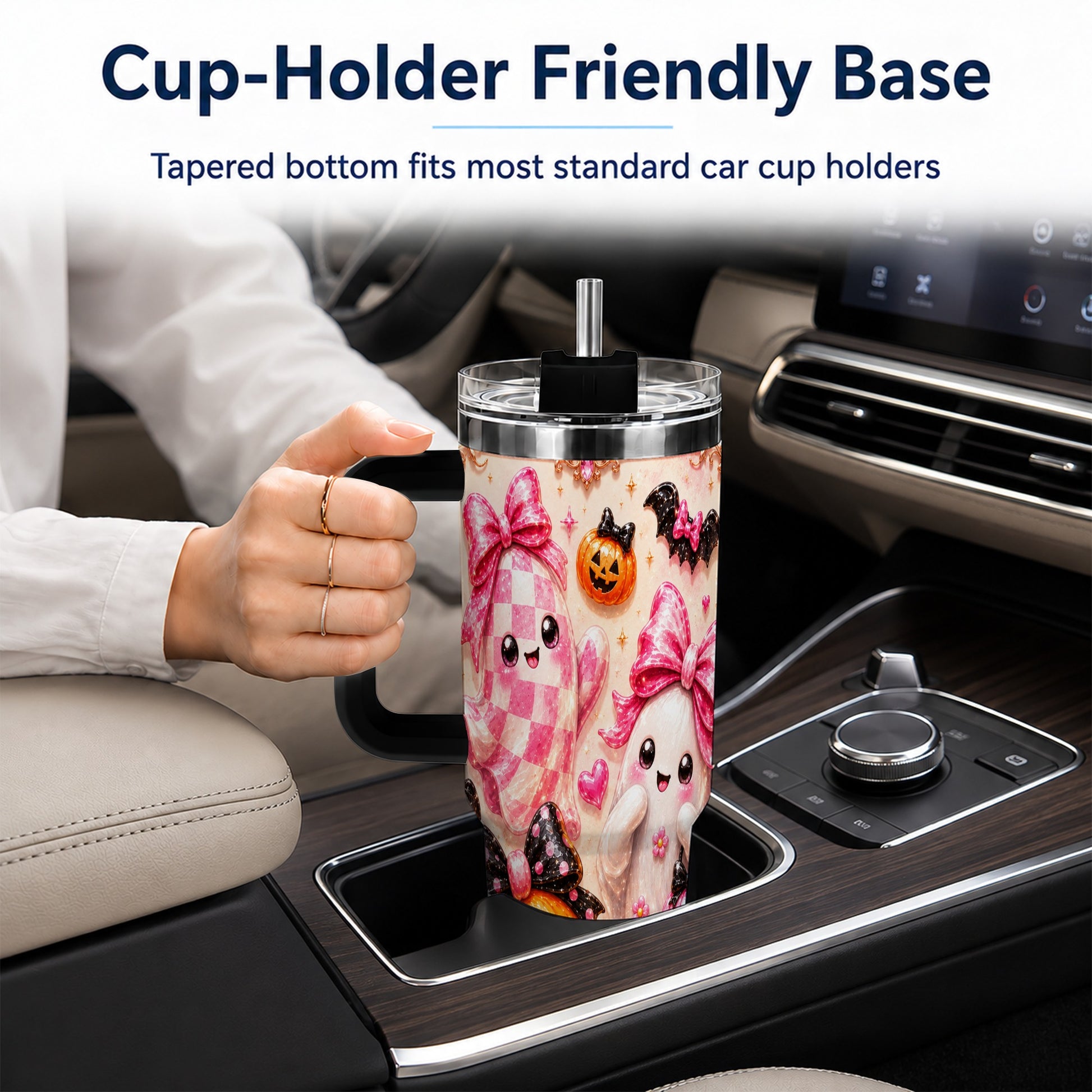 #pl[40oz|Black] Ghost Trio 40oz Tumbler with Handle, Halloween Stainless Steel Travel Cup