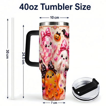 #pl[40oz|Black] Ghost Trio 40oz Tumbler with Handle, Halloween Stainless Steel Travel Cup