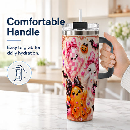#pl[40oz|Black] Ghost Trio 40oz Tumbler with Handle, Halloween Stainless Steel Travel Cup