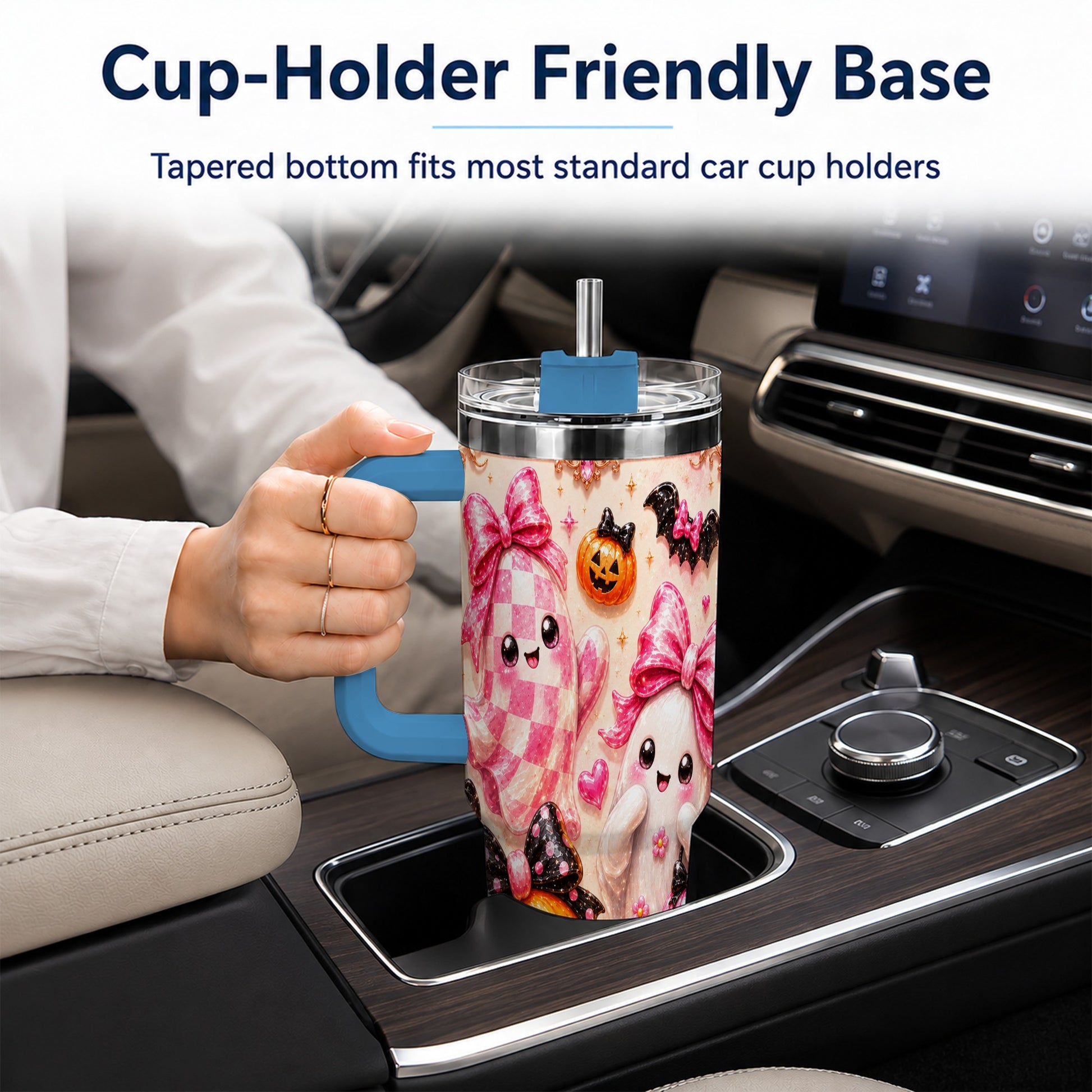 #pl[40oz|Blue] Ghost Trio 40oz Tumbler with Handle, Halloween Stainless Steel Travel Cup