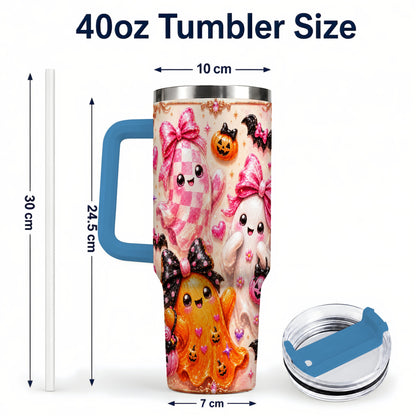 #pl[40oz|Blue] Ghost Trio 40oz Tumbler with Handle, Halloween Stainless Steel Travel Cup