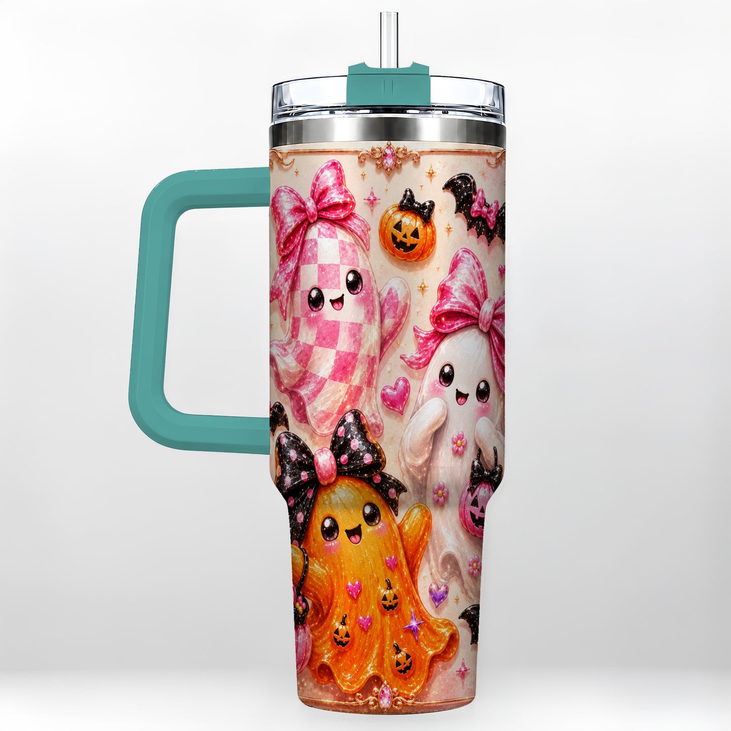 #pl[40oz|Green] Ghost Trio 40oz Tumbler with Handle, Halloween Stainless Steel Travel Cup