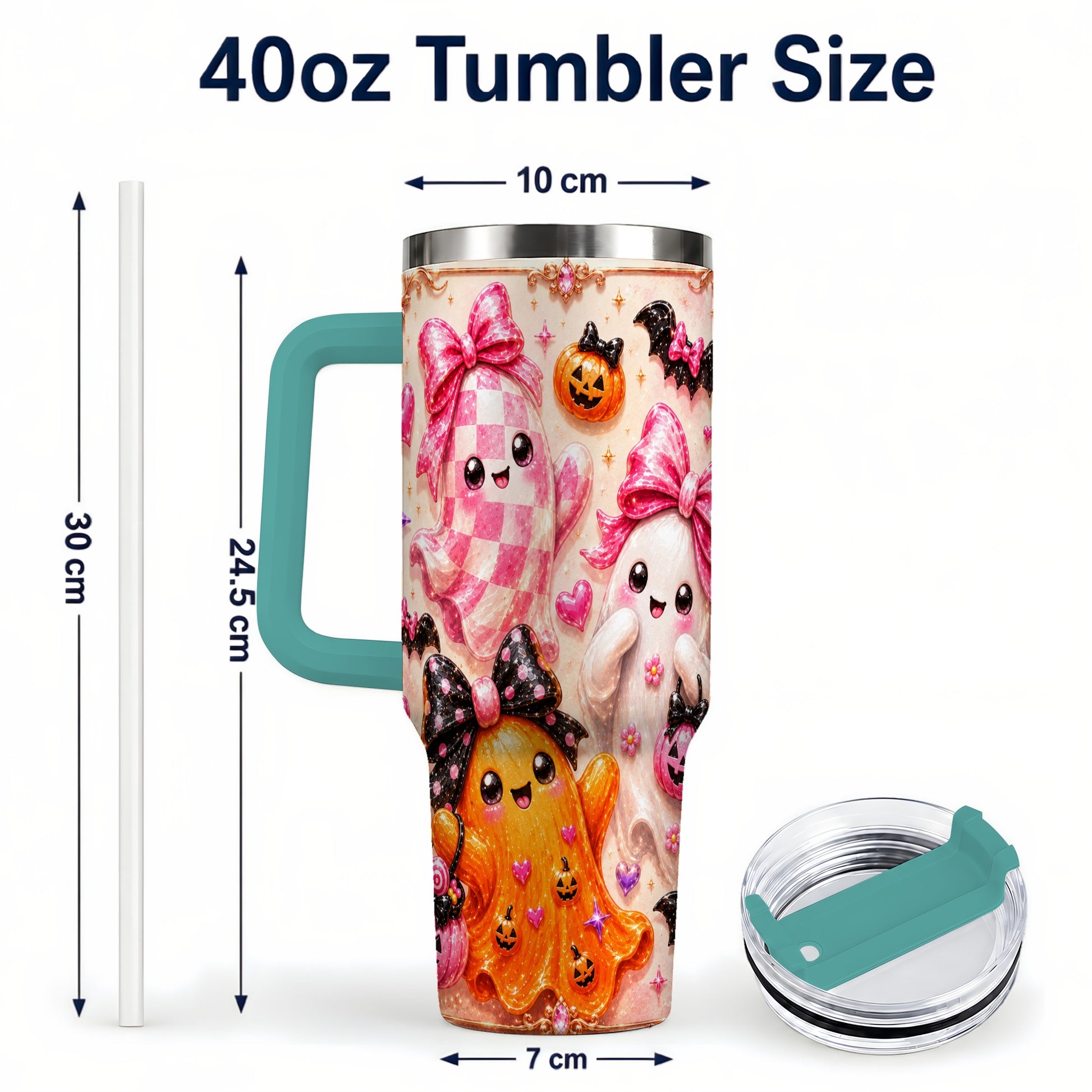#pl[40oz|Green] Ghost Trio 40oz Tumbler with Handle, Halloween Stainless Steel Travel Cup