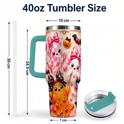 #pl[40oz|Green] Ghost Trio 40oz Tumbler with Handle, Halloween Stainless Steel Travel Cup
