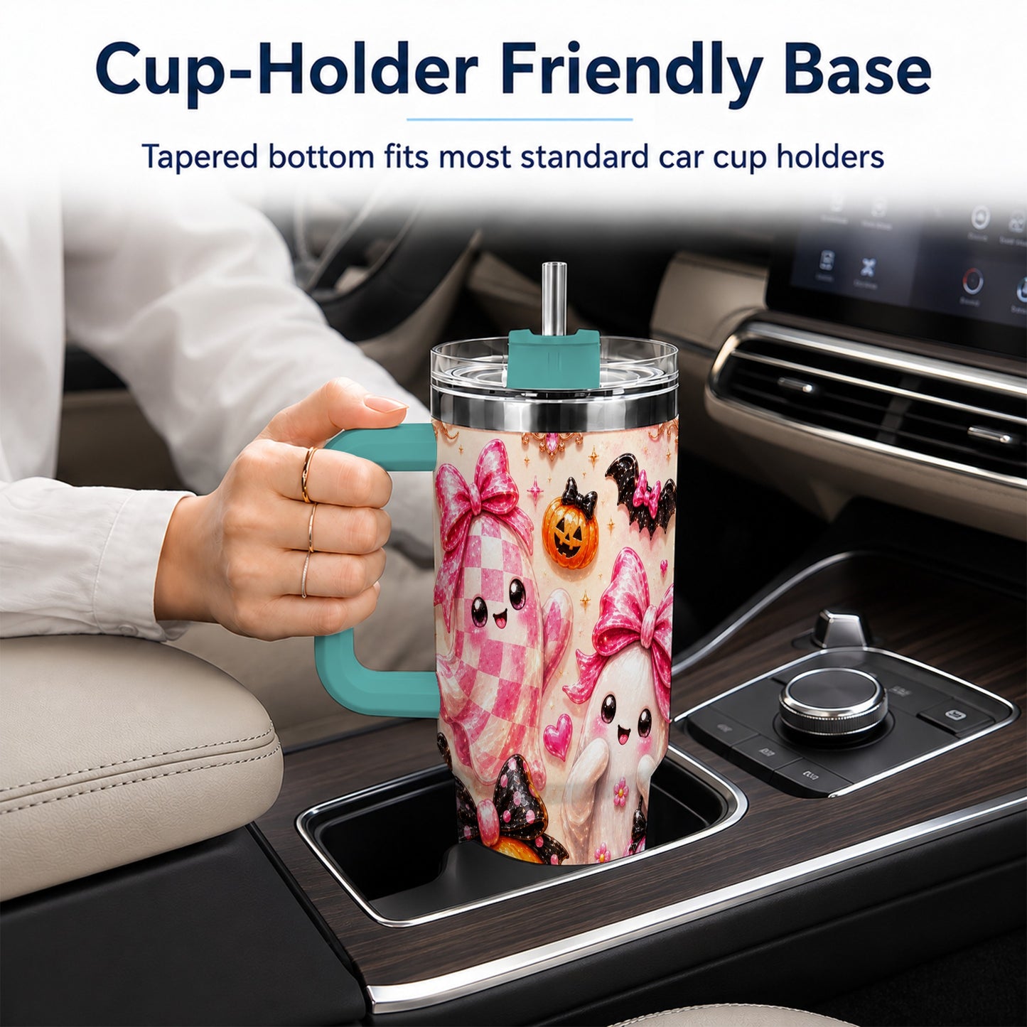 #pl[40oz|Green] Ghost Trio 40oz Tumbler with Handle, Halloween Stainless Steel Travel Cup