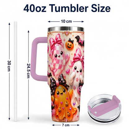 #pl[40oz|Pink] Ghost Trio 40oz Tumbler with Handle, Halloween Stainless Steel Travel Cup