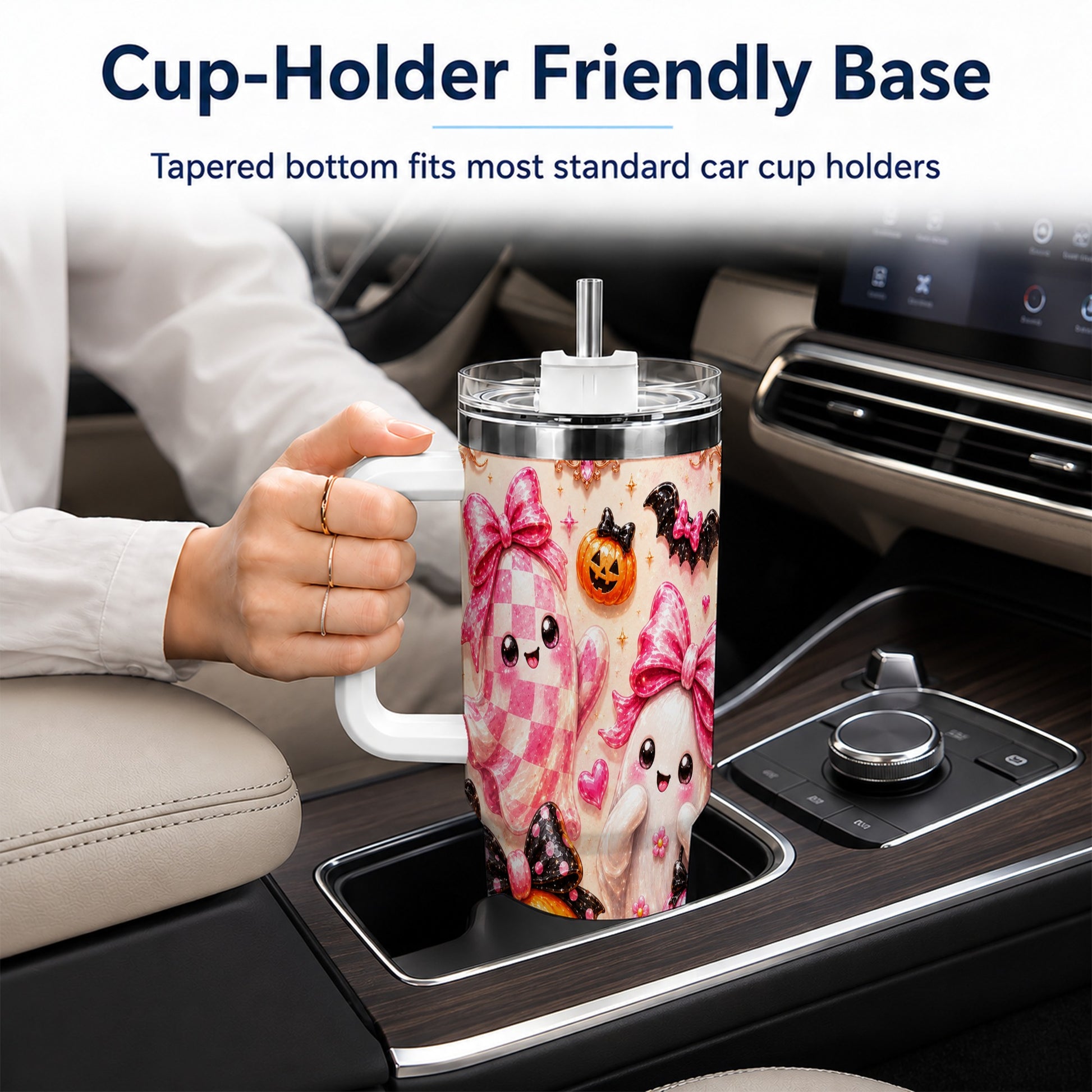 #pl[40oz|White] Ghost Trio 40oz Tumbler with Handle, Halloween Stainless Steel Travel Cup